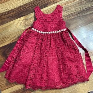 American Princess Size 5 Elegant Red Lace Kids Dress Christmas Valentines
